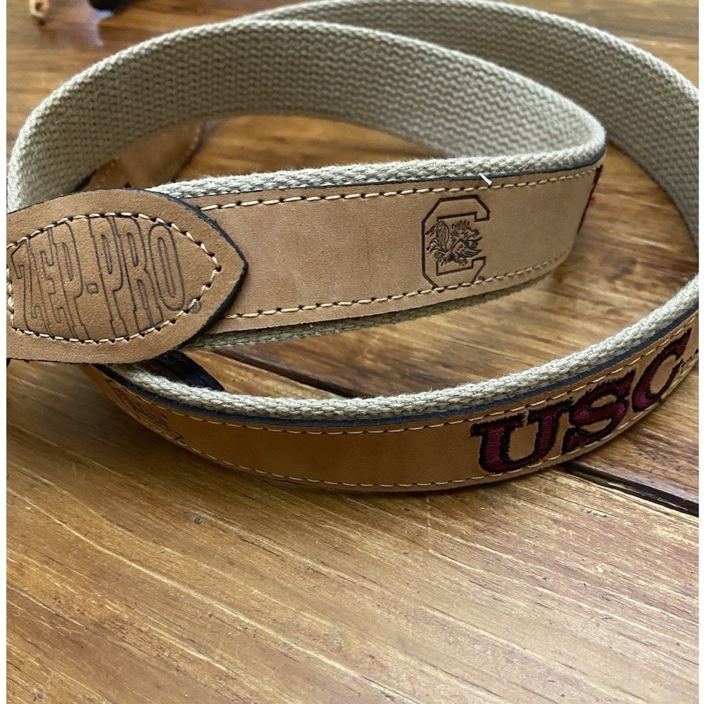Zep-Pro Belt Mens 42 Tan USC South Carolina Gamecocks Leather Canvas Collegiate